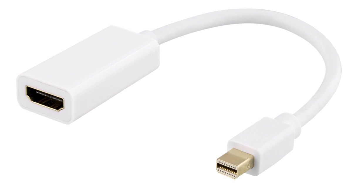 DELTACO sovitin Mini DisplayPort - HDMI, 4K 60Hz, 0,2m, valkoinen