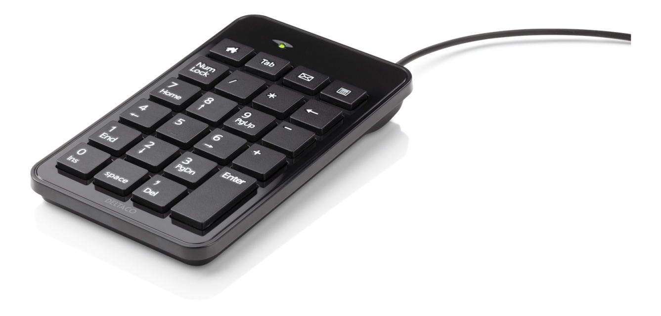 DELTACO USB-numeronäppäimistö, 23 painiketta, 4 pikanäppäintä, musta
