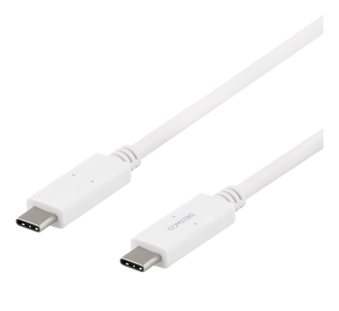 DELTACO USB-C-kaapeli, 5Gbit/s, 5A, 1m, valkoinen