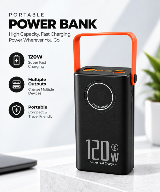 Powerbank with 80000 mAh and super fast charge, svart