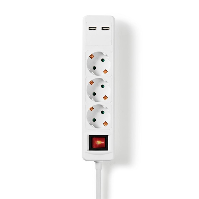 Nedis Jatkojohto | Maadoitettu virtaliitin / Tyyppi F (CEE 7/7) | 3-suuntainen | 1.50 m | 3680 W | 16 A | Maadoituksen tyyppi: Sivukontaktit | 230 V AC 50/60 Hz | Pistokannan kulma: 45 ° | H05VV-F 3G1.5mm² | On/off-kytkin | Valkoinen