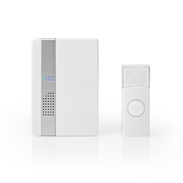 Nedis Langaton Ovikellosarja | Verkkovirtakäyttöinen | 220 - 240 V AC 50 Hz | 1x CR2032 | Äänenvoimakkuus: 80 dB | Signaalin kantama: 300 m | IP44 | Säädettävä äänenvoimakkuus | 36 Melodiaa | 1 Vastaanotin | Valkoinen