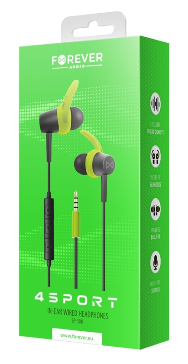 Forever 4Sport (SP-100) - langalliset In-Ear -urheilukuulokkeet, vihreä