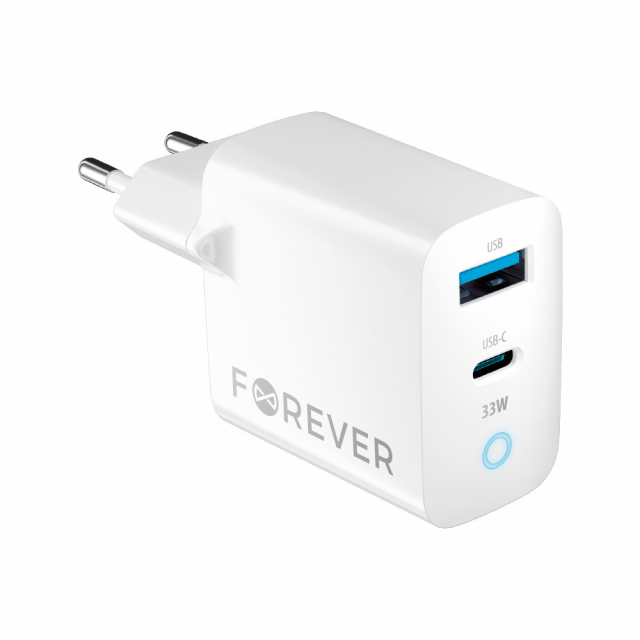 Forever TC-06-33AC PD QC seinälaturi 1x USB-C 1x USB 33W