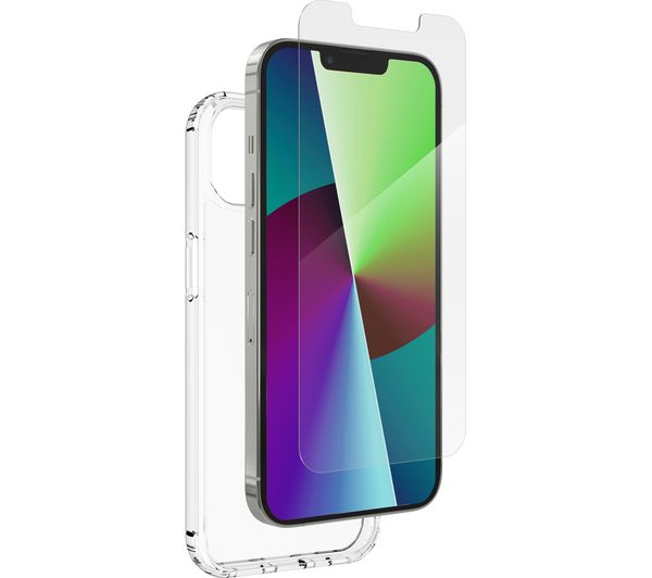 Puolustus Bundle pack: Läpinäkyvä Mobile Case + näytönsuoja iPhone 13:lle