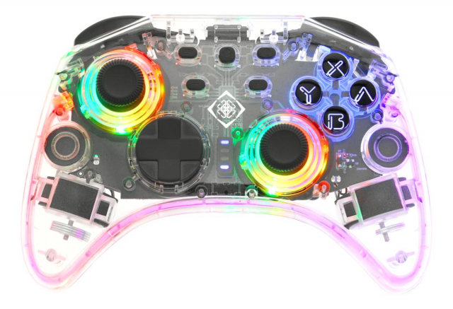 DELTACO Nintendo Switch -ohjain, läpinäkyvä, RGB, makronäppäimet