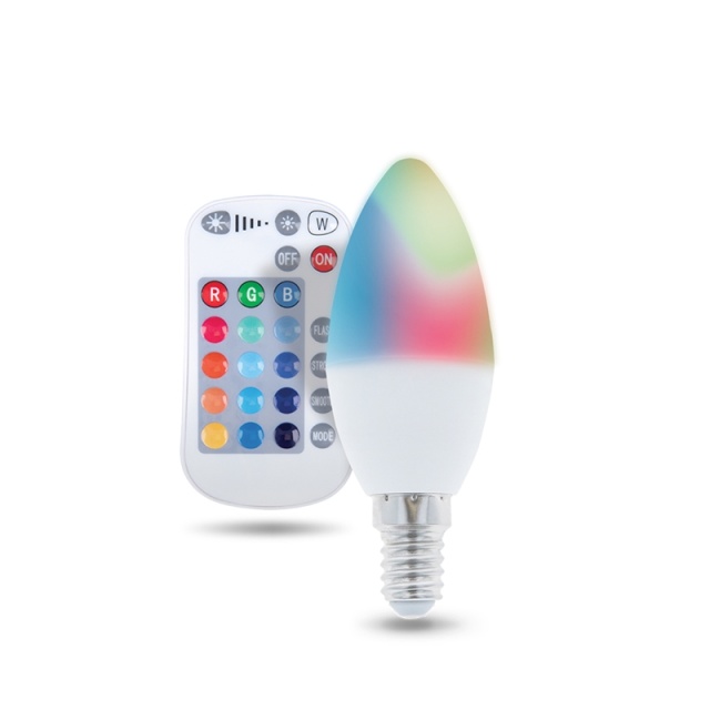 Kauko-ohjattava LED-valaisin RGB, E14, C37, 5W