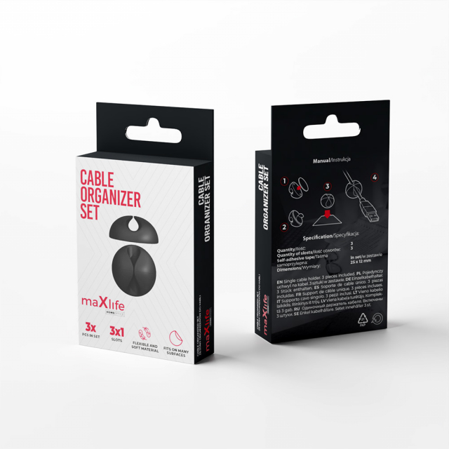 Maxlife Home Office kaapelinjärjestelijäsarja 3x1 reikää musta