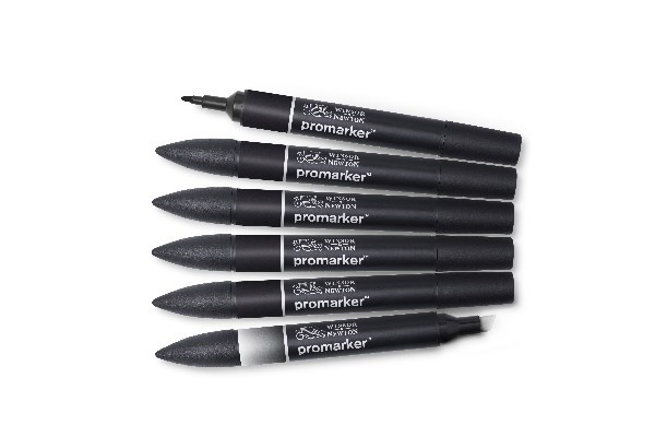 Winsor Promarker set 6st (5st Svart +1st blender)
