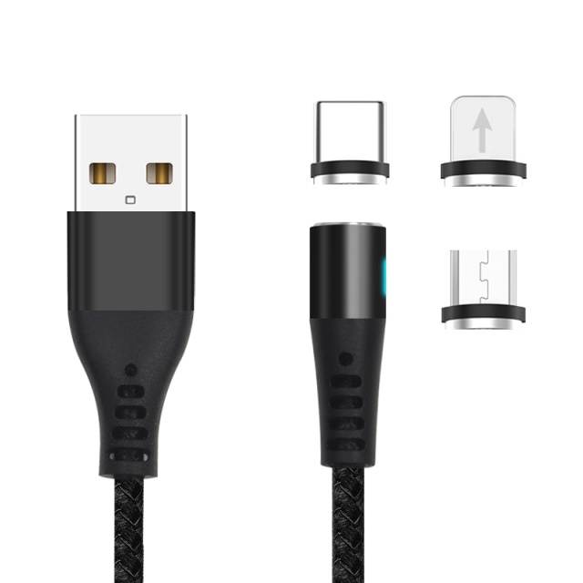 Maxlife MXUC-02 Magneettinen 3in1-latauskaapeli (Lightning/USB-C/microUSB) Pikalataus (2A), Musta