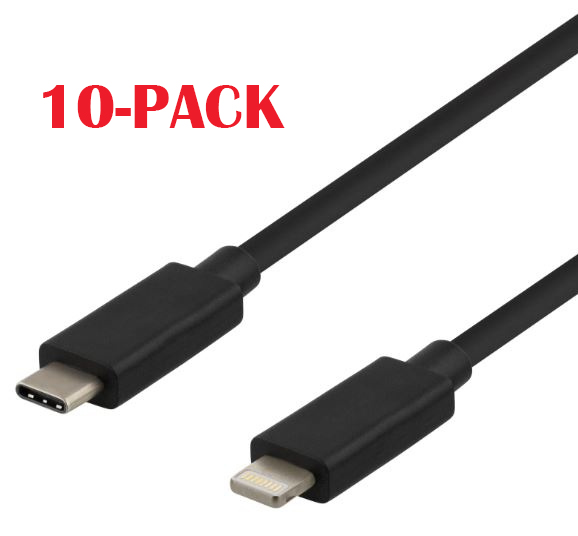 10-PACK kaapeli USB-C - Lightning, 2.4A, 1m, musta