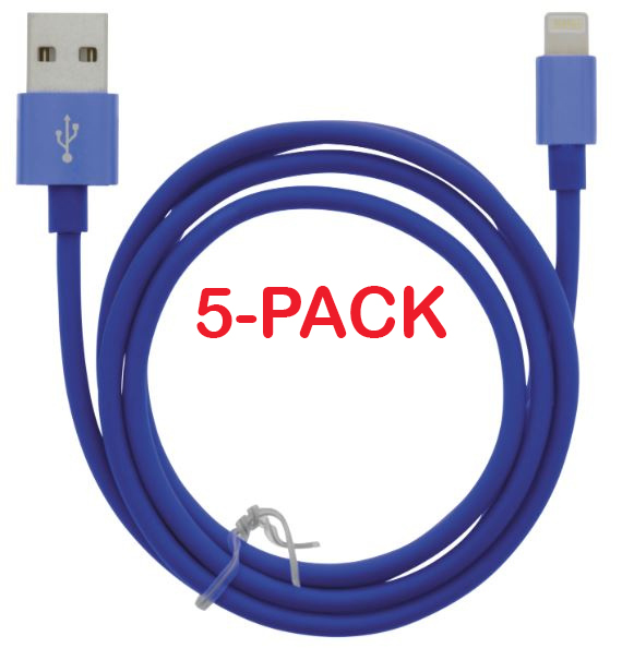 5-pack kaapeli USB-A - Lightning 2.4A, 1m, sininen