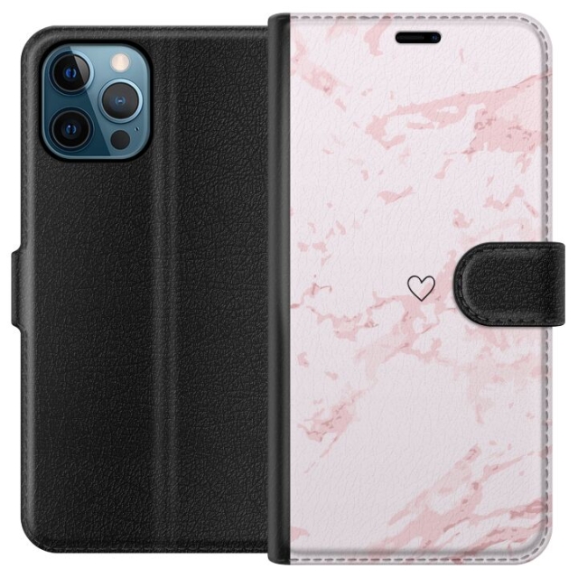 Lompakkokotelo Apple iPhone 12 Pro Max-laitteelle, jossa on Roosa Sydän kuvio