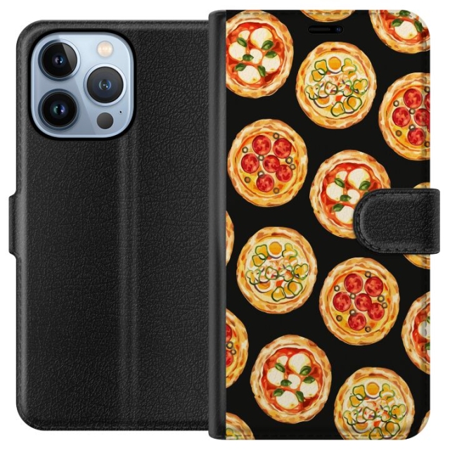 Lompakkokotelo Apple iPhone 13 Pro-laitteelle, jossa on Pizza kuvio