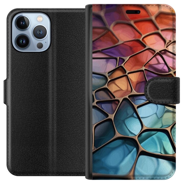 Lompakkokotelo Apple iPhone 13 Pro Max-laitteelle, jossa on Metallikuviointi kuvio