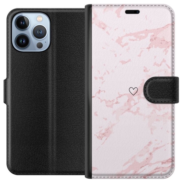 Lompakkokotelo Apple iPhone 13 Pro Max-laitteelle, jossa on Roosa Sydän kuvio