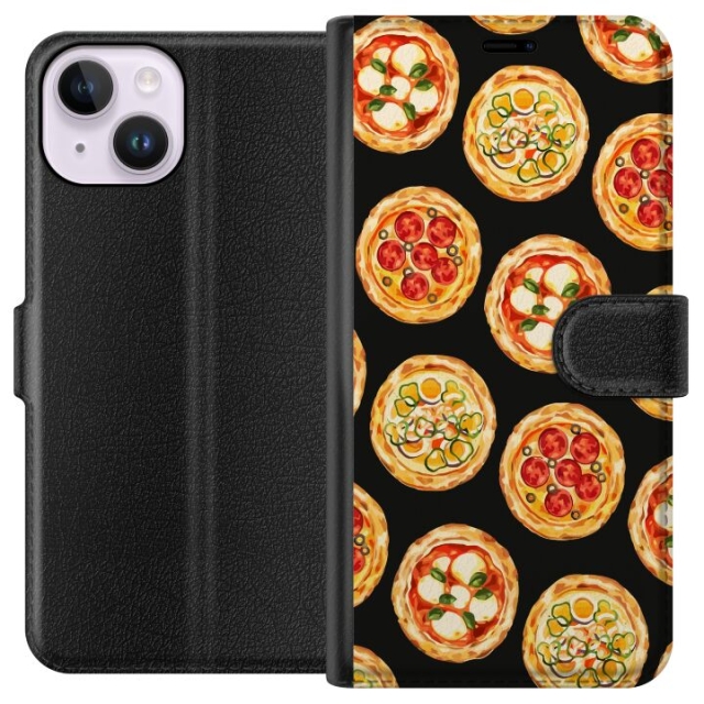 Lompakkokotelo Apple iPhone 14-laitteelle, jossa on Pizza kuvio