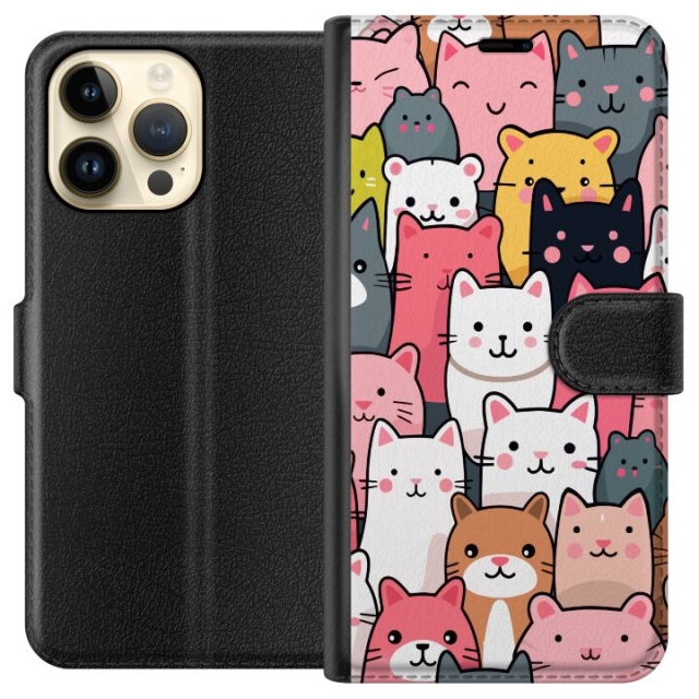 Lompakkokotelo Apple iPhone 14 Pro Max-laitteelle, jossa on Kissan kuviointi kuvio