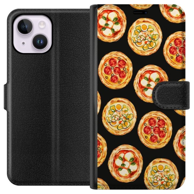 Lompakkokotelo Apple iPhone 15 Plus-laitteelle, jossa on Pizza kuvio