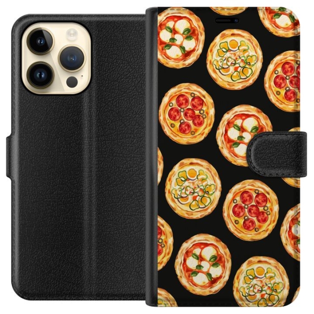 Lompakkokotelo Apple iPhone 15 Pro Max-laitteelle, jossa on Pizza kuvio