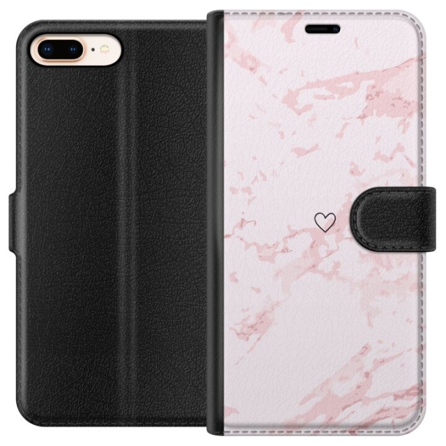 Lompakkokotelo Apple iPhone 7 Plus-laitteelle, jossa on Roosa Sydän kuvio