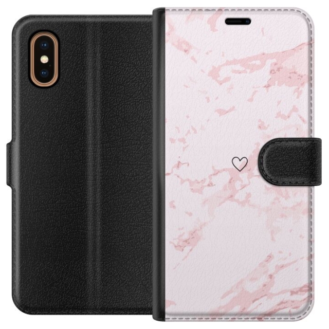Lompakkokotelo Apple iPhone XS Max-laitteelle, jossa on Roosa Sydän kuvio