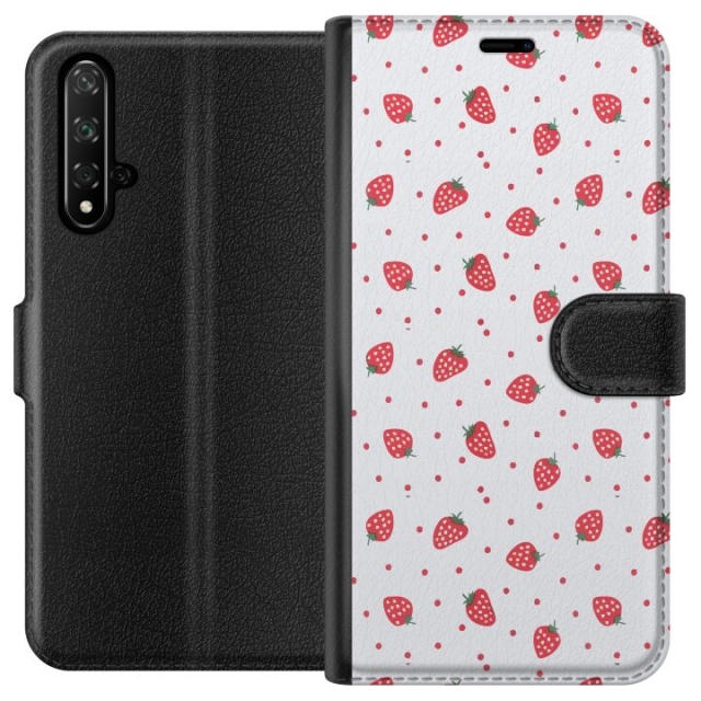 Lompakkokotelo Honor 20-laitteelle, jossa on Mansikat kuvio