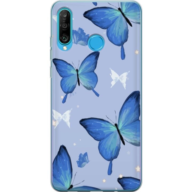 Kännykkäkuori Huawei P30 lite-laitteelle, jossa on Sinisiä perhosia kuvio