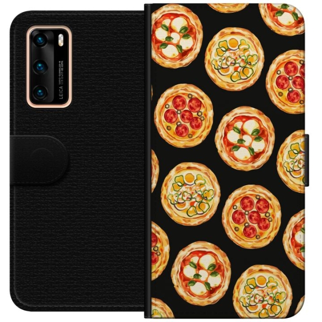 Lompakkokotelo Huawei P40-laitteelle, jossa on Pizza kuvio