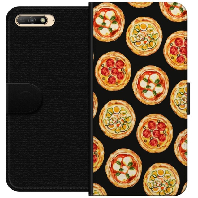 Lompakkokotelo Huawei Y6 (2018)-laitteelle, jossa on Pizza kuvio