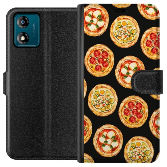 Lompakkokotelo Motorola Moto E13-laitteelle, jossa on Pizza kuvio