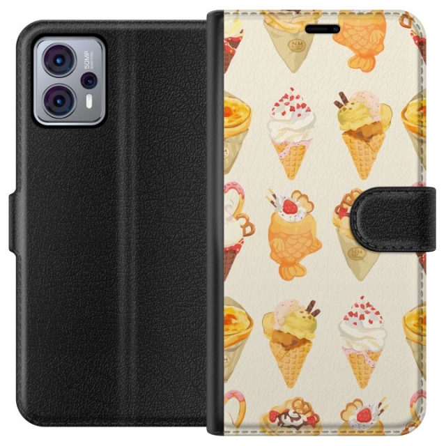 Lompakkokotelo Motorola Moto G23-laitteelle, jossa on Lasinen kuvio