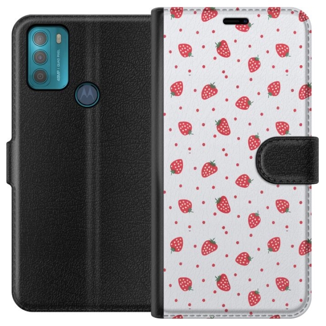 Lompakkokotelo Motorola Moto G50-laitteelle, jossa on Mansikat kuvio