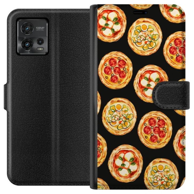 Lompakkokotelo Motorola Moto G72-laitteelle, jossa on Pizza kuvio