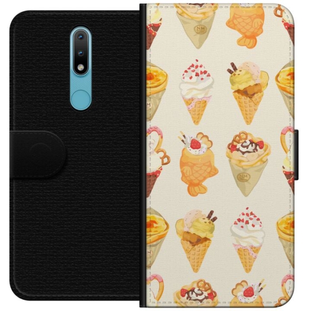 Lompakkokotelo Nokia 2.4-laitteelle, jossa on Lasinen kuvio