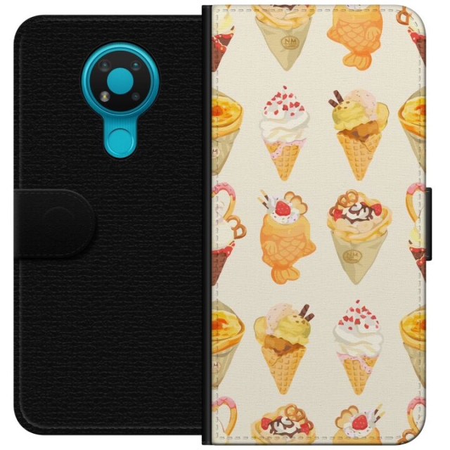 Lompakkokotelo Nokia 3.4-laitteelle, jossa on Lasinen kuvio