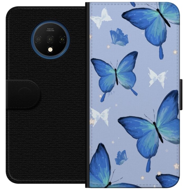 Lompakkokotelo OnePlus 7T-laitteelle, jossa on Sinisiä perhosia kuvio