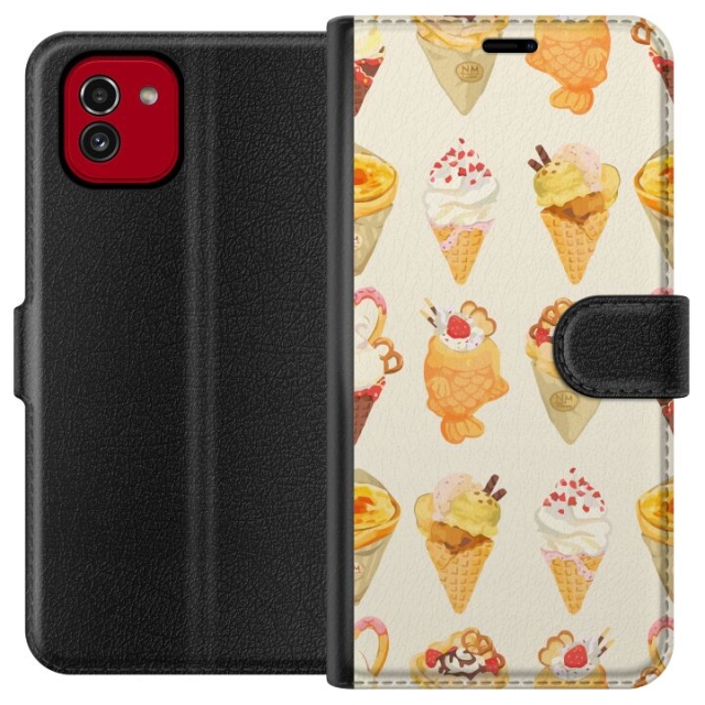 Lompakkokotelo Samsung Galaxy A03-laitteelle, jossa on Lasinen kuvio