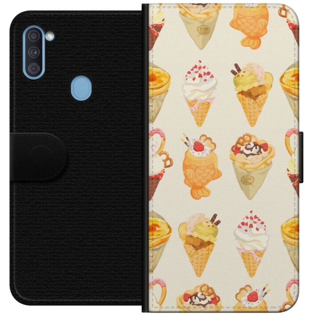 Lompakkokotelo Samsung Galaxy A11-laitteelle, jossa on Lasinen kuvio