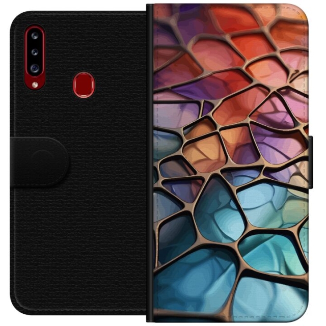 Lompakkokotelo Samsung Galaxy A20s-laitteelle, jossa on Metallikuviointi kuvio