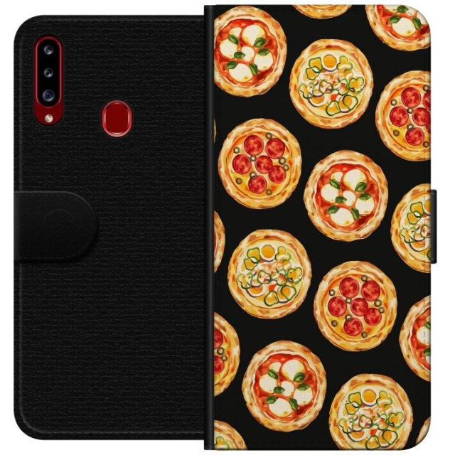 Lompakkokotelo Samsung Galaxy A20s-laitteelle, jossa on Pizza kuvio
