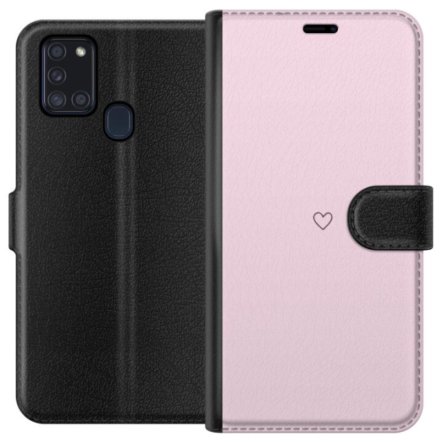 Lompakkokotelo Samsung Galaxy A21s-laitteelle, jossa on Sydän kuvio