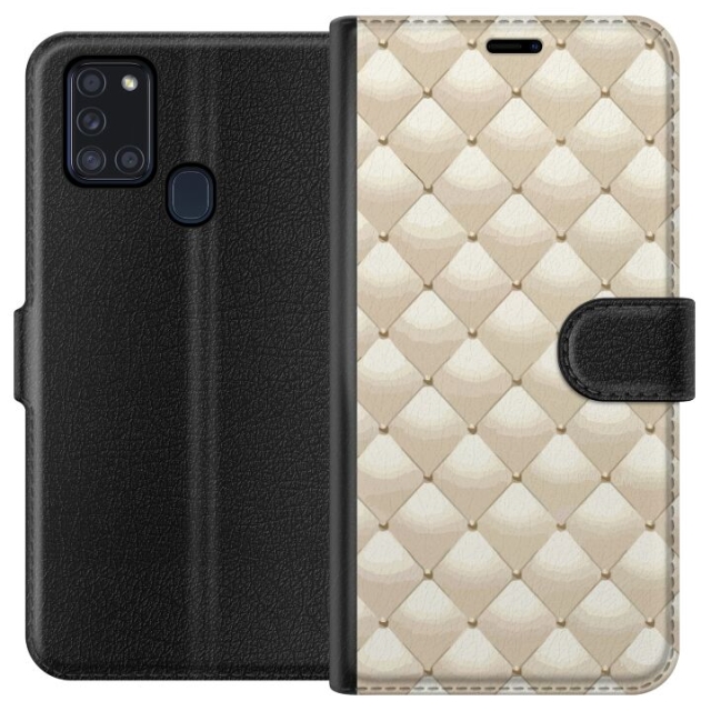 Lompakkokotelo Samsung Galaxy A21s-laitteelle, jossa on Kultakiilto kuvio