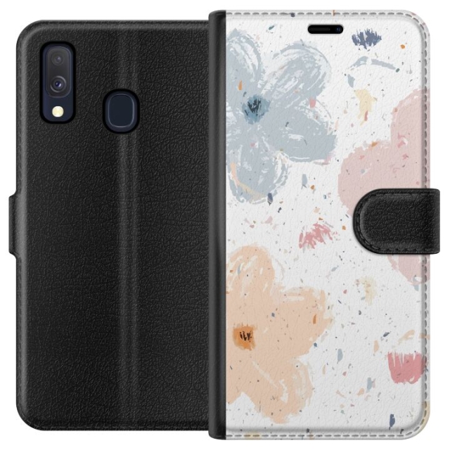 Lompakkokotelo Samsung Galaxy A40-laitteelle, jossa on Kukat kuvio