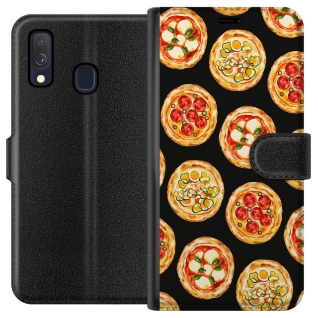 Lompakkokotelo Samsung Galaxy A40-laitteelle, jossa on Pizza kuvio