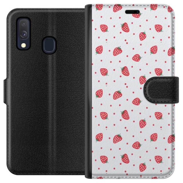 Lompakkokotelo Samsung Galaxy A40-laitteelle, jossa on Mansikat kuvio