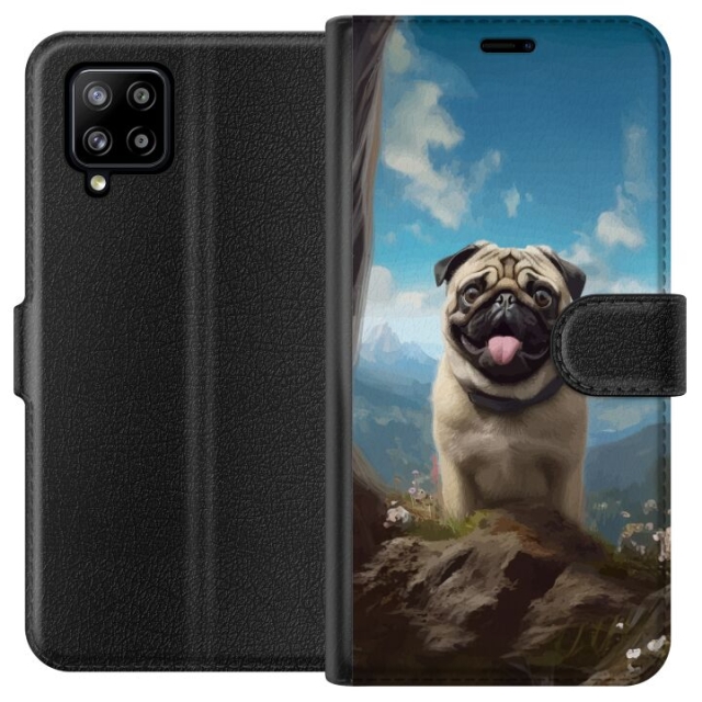 Lompakkokotelo Samsung Galaxy A42 5G-laitteelle, jossa on Iloinen Koira kuvio