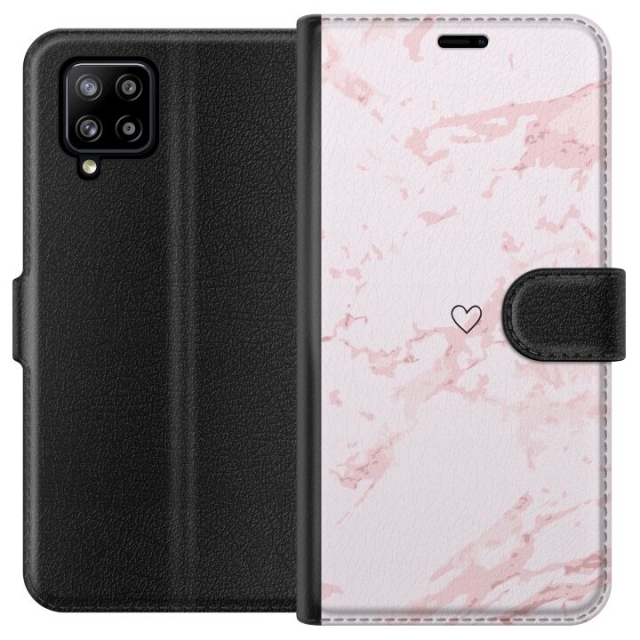 Lompakkokotelo Samsung Galaxy A42 5G-laitteelle, jossa on Roosa Sydän kuvio