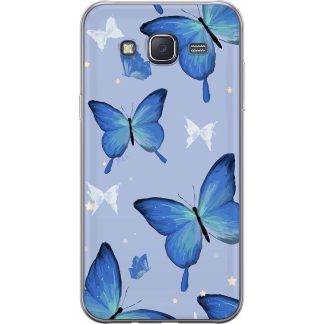 Kännykkäkuori Samsung Galaxy J5-laitteelle, jossa on Sinisiä perhosia kuvio