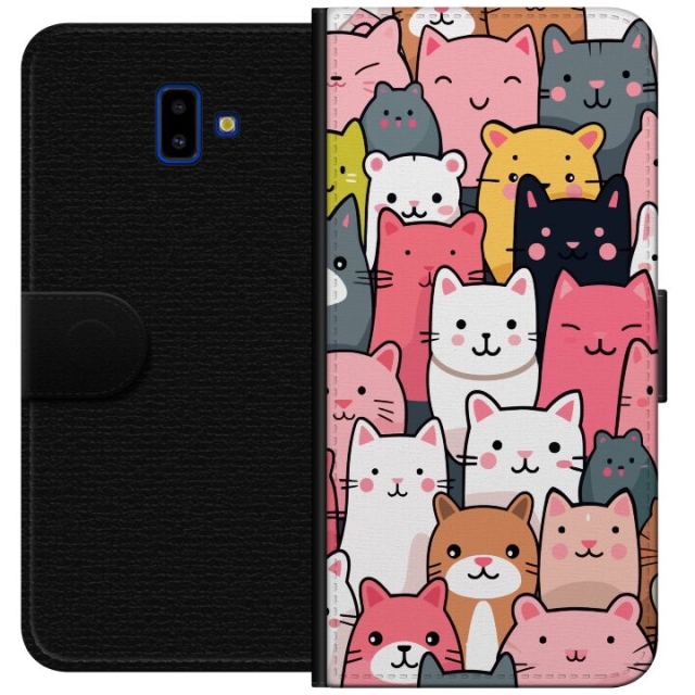 Lompakkokotelo Samsung Galaxy J6+-laitteelle, jossa on Kissan kuviointi kuvio